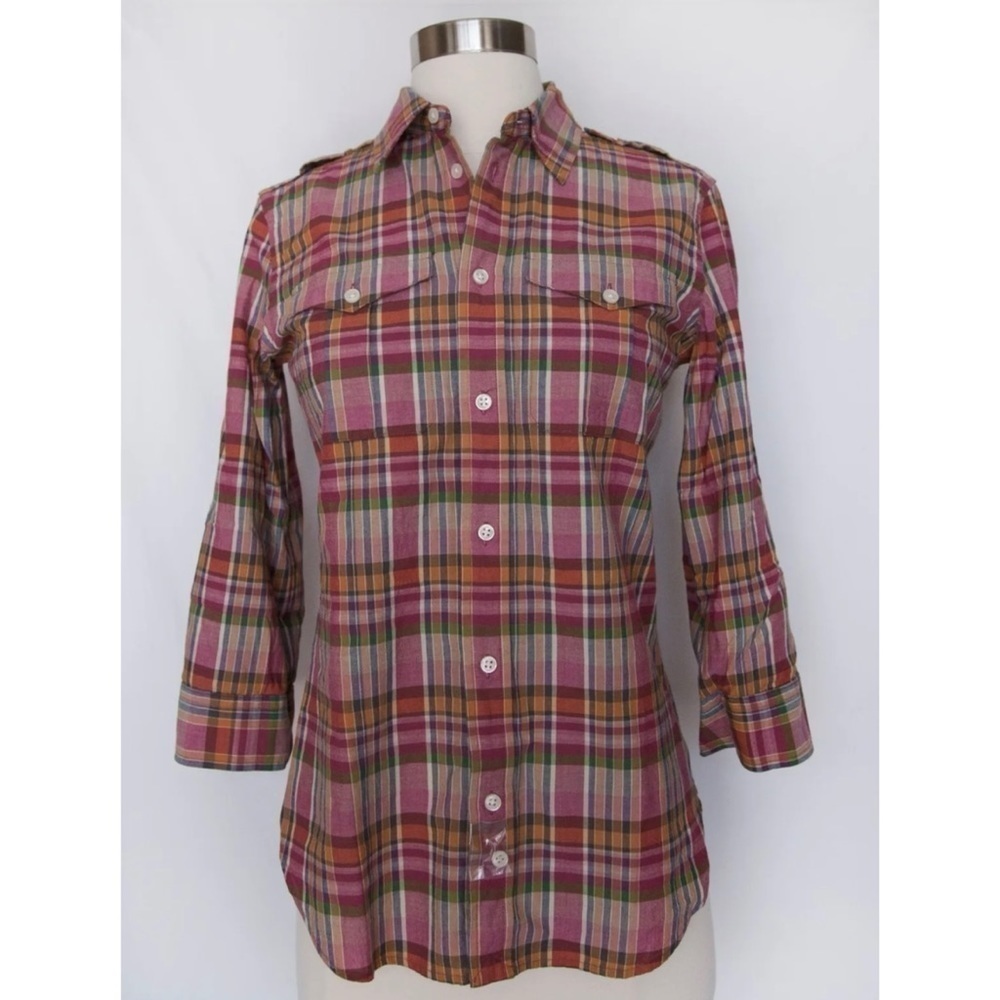 Ralph Lauren Sport Woman ¾ Safari Plaid Shirt
Button Down Shirt Sz. US 2 NWT